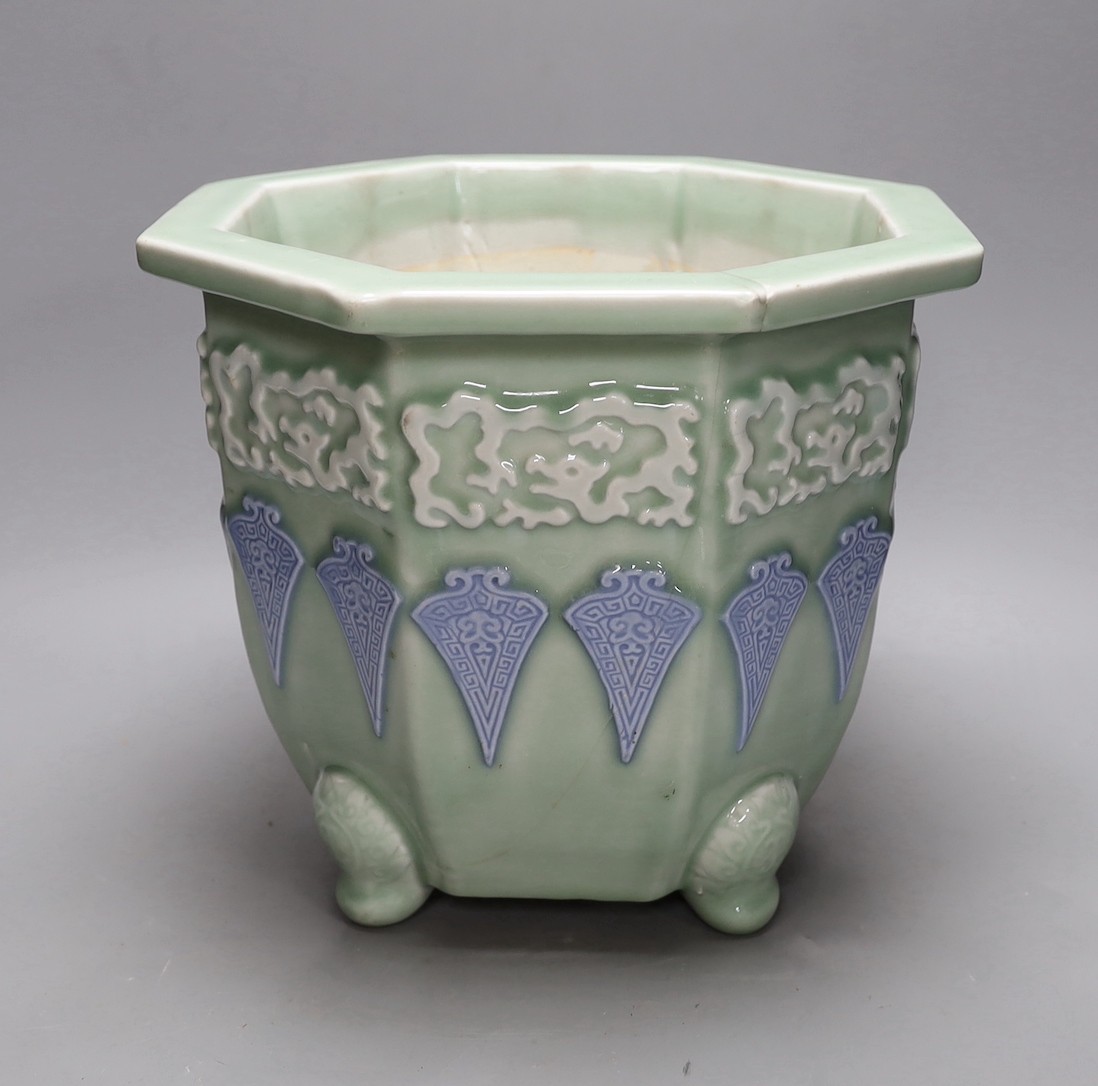 A Japanese celadon ground porcelain jardiniere, 26cm tall